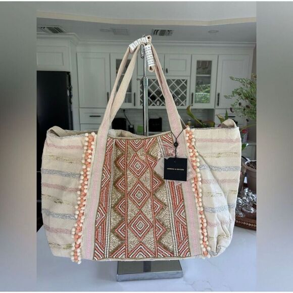 America and Beyond ROSE GOLD TOTE-HAND BEADED METALLIC TOTE FOR WOMEN - Picture 7 of 8